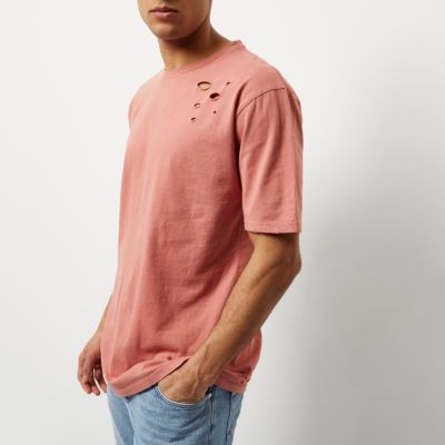 Pink distressed oversized T-shirt